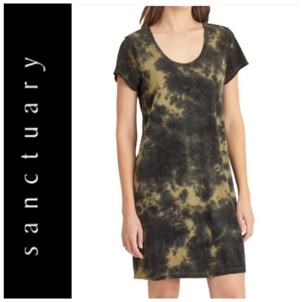 Sanctuary Tie-Dye Mini Dress in Olive & Black
